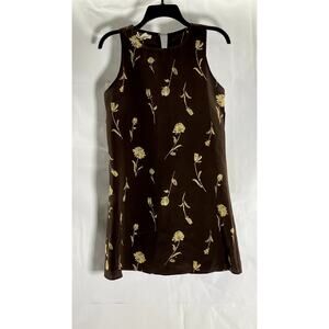 OFFICE HOURS Women's Vintage Brown/Tan Floral Crewneck Sleeveless Mini Dress SZM